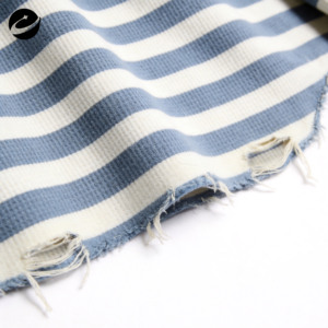 T-shirt da <span class=keywords><strong>uomo</strong></span> XUCHANG personalizzata casual oversize in cotone a nido d'ape, lavata, a righe, strappata, spessa, termica a maniche lunghe - Product Image 5