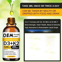 Suplemento de Vitamina D3 K2 OEM, Gotas Líquidas de Vitamina D3 K2 con Aceite de Oliva Virgen Extra, Favorece la Salud Ósea
