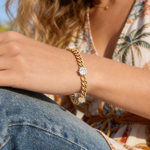 Bracciale di Lusso in <span class=keywords><strong>Acciaio</strong></span> Inossidabile Placcato Oro 18K con Diamanti e Zirconi, Bracciale a Catena con Zirconi PVD, Gioielli Quotidiani per Donne - Product Image 1