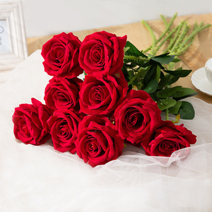 Rose artificielle à longue tige, rouge, en soie, très vendue, pour mariage et décoration intérieure - Product Image 1