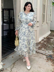 Vestido Maxi Elegante con Estampado Floral Completo Dazy Plus, Vestido Casual de Gasa de Manga Larga para Primavera, Verano y Otoño, Lavable, Estilo Dulce - Product Image 5