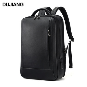 Dujiang Men's Business <b>Backpack</b> 15.6 Inch Laptop Bag Lightweight Commuting <b>Backpack</b> Solid Color <b>Black</b> Tumbled Leather - Product Image 5