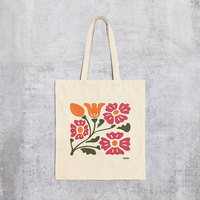 Tas Hadiah Kanvas Katun 12oz Promosi Klasik Vintage Kustom dengan Cetakan Bunga Warna Beige Alami untuk Kerja Sehari-hari Wanita