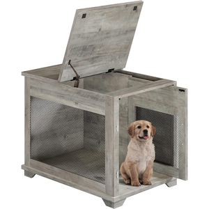 Furniture Style Dog Crate with Pocket Hiding Door Indoor Dog House with Door Lock End Table