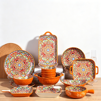 Assiettes de dîner en céramique Mandala bohème en gros, assiettes rondes rétro colorées pour salades et desserts