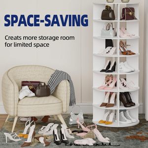Ou Shumei 360 Degree Rotating Shoe Rack 7 Tier Floor Standing Round Storage <b>Cabinet</b> For Entryway Home Use - Product Image 2