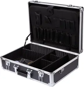 Aluminum Metal Hard Case Black Aluminum Tool Box with Adjustable Dividers Metal Round Corner