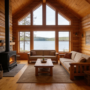 Chalet en bois préfabriqué pour complexe hôtelier en bord de lac, chalet écologique en bois avec cuisine ouverte et plafond voûté - Product Image 4