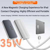 Kabel Pengisian Daya Magnetik 35W untuk iPad Pro Air Mini, Pengisi Daya Cepat Kontak, Kabel Anyaman Aluminium Tipe C ke Konektor Magnetik iPad