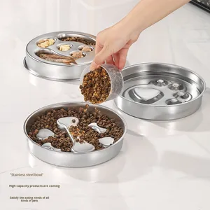스테인리스 스틸 솔리드 슬로우 피더 강아지 고양이 밥그릇 미끄럼 방지 뒤집힘 방지 원형 야외 애완동물 밥그릇 - Product Image 3