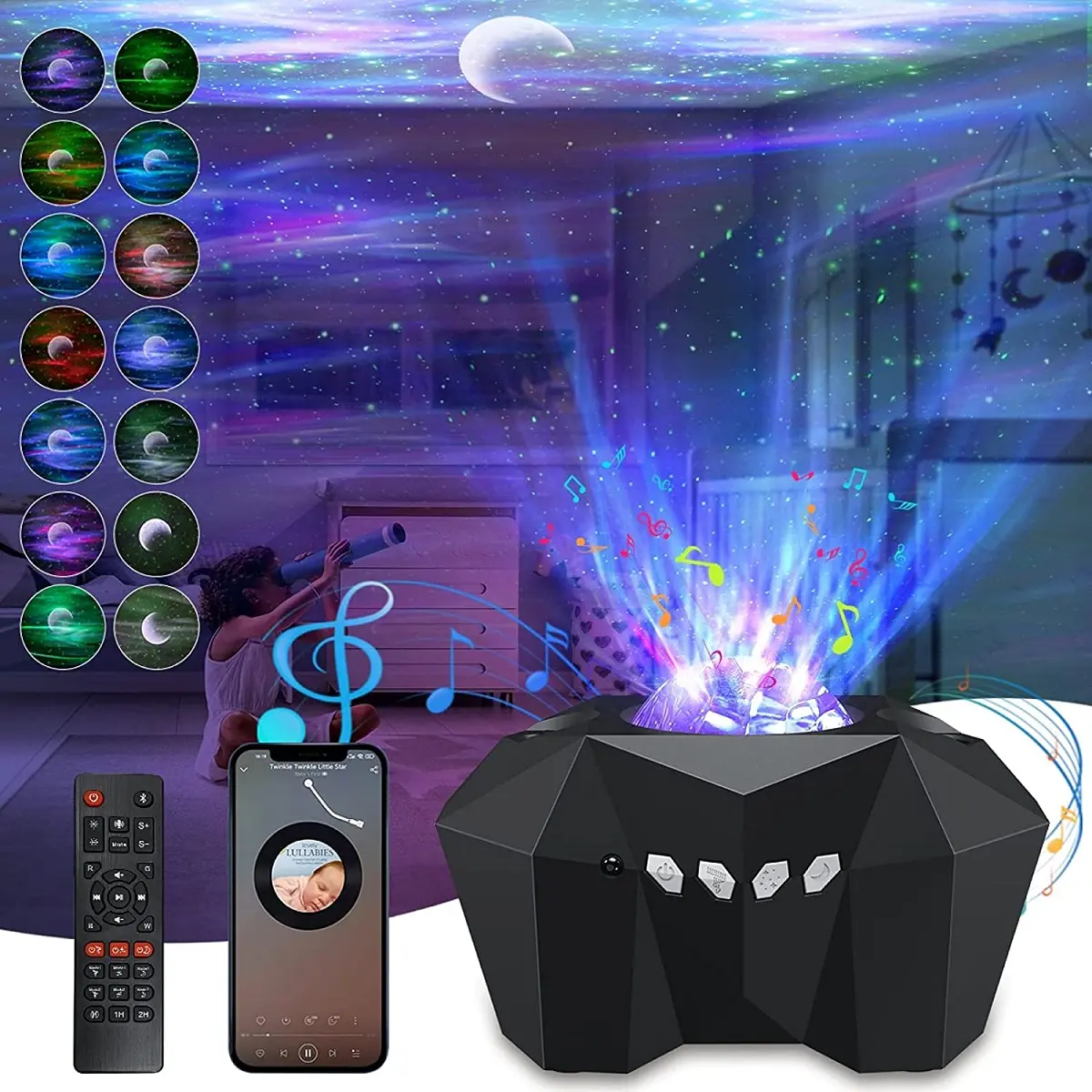 North Light Starry Sky Projector Space Aurora Night Light Star Projector Nebula Moon Lamp with Music Speaker