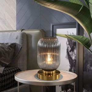 Lámpara de Mesa Moderna Nórdica de Vidrio con Pantalla Ovalada Acanalada, Control Táctil, con Cable, Luz Ambiental para Dormitorio, Sala de Estar, Decoración - Product Image 4