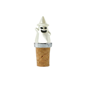 White Ghost Cork Stopper Silver Metal Ring Bamboo Material Wine Bottle Sealing Stoppers For Gift Use - Product Image 1