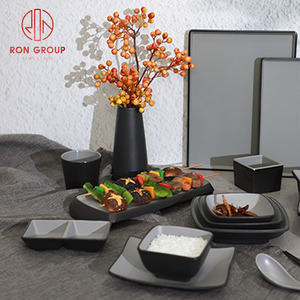 Apanese-<span class=keywords><strong>vajilla</strong></span> de <span class=keywords><strong>melamina</strong></span> para restaurante, platos redondos de sushi y cuencos cuadrados de alta calidad, color gris y negro - Product Image 2