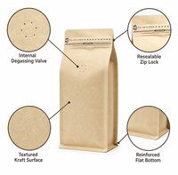 Sachet de café kraft imprimé sur mesure, pochette en aluminium pour café filtre, sachet anti-humidité avec protection aromatique, scellé sur 8 côtés, faible MOQ