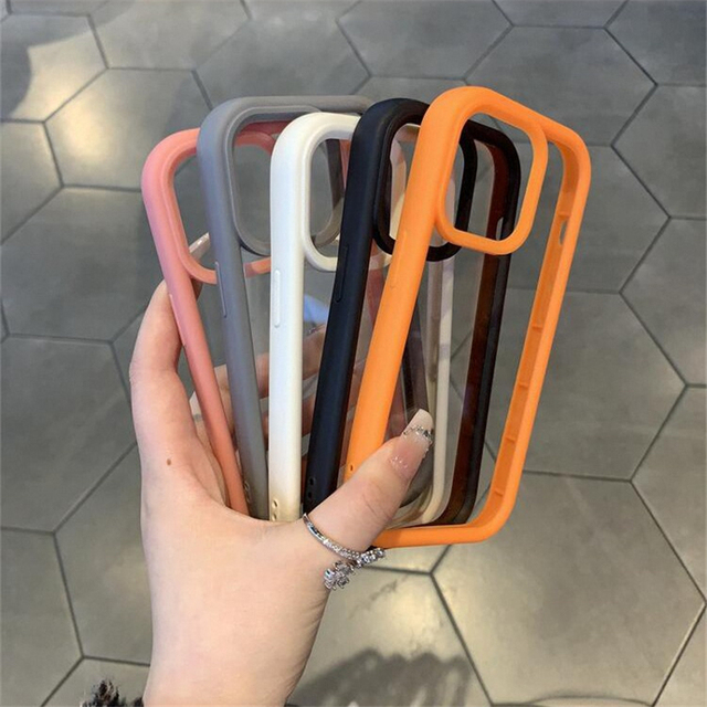 Candy Silicone Soft Frame Transparent Acrylic Case for iPhone 15 14 Pro Max 13 12 11 Shockproof Bumper Protection Cover