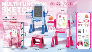 Juguete Educativo para Niños, Pizarra Vertical 4 en 1 con Silla, Mesa de Baloncesto para Niños, Rompecabezas, Dibujo Artístico - Product Image 2