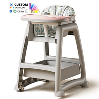 Nouveau Style sécurité réglable roue mobile infantile bébé salle à manger manger chaise en plastique bébé alimentation nourriture chaise haute avec Table à manger