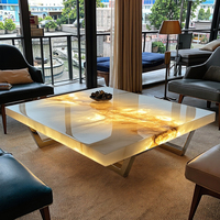 Französischer Luxus-Stil Quadratischer Moderner Hochwertiger Couchtisch Ausziehbar Leuchtender Jade Natürlicher Marmor für Wohnzimmer Wohnmöbel