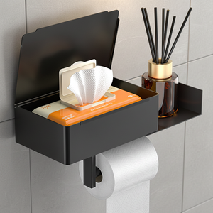 Accessoires de maison modernes <span class=keywords><strong>Porte</strong></span>-papier hygiénique <span class=keywords><strong>noir</strong></span> <span class=keywords><strong>mat</strong></span> avec étagère pour téléphone Support <span class=keywords><strong>mural</strong></span> en aluminium pour la cuisine - Product Image 1