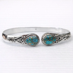 Handmade Copper Turquoise Cuff <b>Bracelet</b> in 925 Sterling Silver <b>Boho</b> Tribal Jewelry Artisan Crafted Gemstone Statement Cuff - Product Image 3