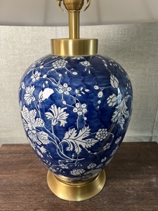 Modern luxury gold brass <strong>bottom</strong> and holder ceramic vase pattern lamp with pleated shade - Product Image 6