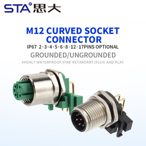 Connettore Impermeabile M12 Angolato a 90 Gradi con Messa a Terra, Presa PCB 2 3 4 5 6 8 12 Pin Codice A B D, Femmina Maschio IP67, Spina Aviazione - Product Image 2