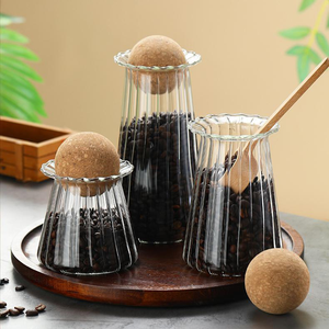 Botella de café de vidrio de borosilicato acanalado al por mayor con tapa de corcho esférica, hermética, <span class=keywords><strong>para</strong></span> almacenamiento de granos, decantador cónico, OEM personalizado <span class=keywords><strong>para</strong></span> despensa - Product Image 5