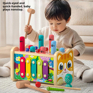 เปียโนไม้ห้าด้านธีมแมวน่ารักทำจากไม้ตีตัวตุ่นเกม Montessori เครื่องดนตรีเล่นเกม whack A mole - Product Image 4