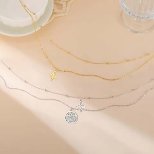 Collier étoile en acier inoxydable plaqué or 18 carats, double chaîne, pentagramme, chaîne de clavicule, bijoux cadeau pour femmes - Product Image 2