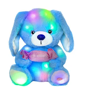 Glow Guards 9 ''Blauwe Puppy Knuffel Pluche Zachte Hond Met Snoep Verjaardag Voor Peuter Kinderen Gloeien Licht Op Kleurrijke Lichten
