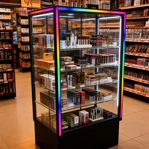 Vitrine d'<span class=keywords><strong>exposition</strong></span> pour présentoir en verre trempé sur mesure avec éclairage LED couleur sur base, idéale pour la présentation de produits de boutiques spécialisées (e-commerce) - Product Image 6