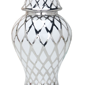 HMS 21 \ "barattolo di zenzero geometrico bianco e argento elegante urna e barattolo in ceramica - Product Image 3