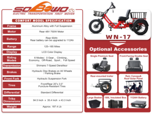 Triciclo Eléctrico Todoterreno de 48v y 750W, Triciclo de Tres Ruedas con Batería de 60AH, Autonomía de 200KM, Suspensión Completa, Cuadro de Aluminio - Product Image 3