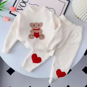 2024 nuovo set di vestiti caldi invernali per ragazze pantaloni della camicia dell'orso dei cartoni animati dei bambini 2 pz pigiami per dormire