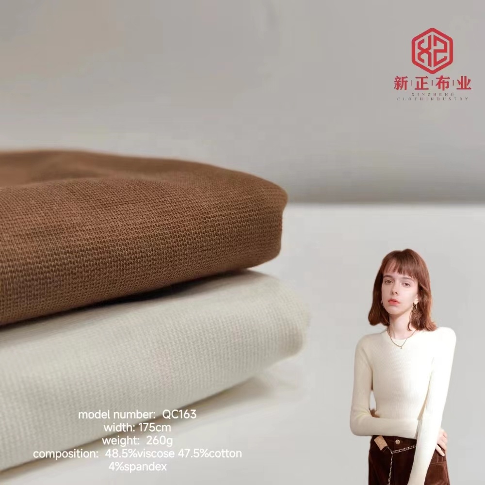 Wholesale Fabric Free Sample 270 GSM 48.5% Viscose 47.5% Cotton 4% Spandex Knit Jersey Fabric for Clothing Women