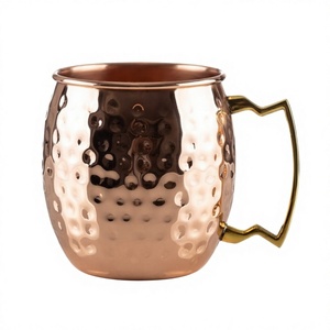 Taza de cobre martillada a mano para Moscow Mule con asa de latón, tazas de cerveza de metal puro, artículos de bar al por mayor - Product Image 1