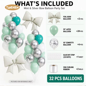 Kit d'<span class=keywords><strong>arche</strong></span> <span class=keywords><strong>de</strong></span> ballons YACHEN personnalisé <span class=keywords><strong>vert</strong></span> <span class=keywords><strong>menthe</strong></span> et argent, 32 pièces, avec ballons <span class=keywords><strong>de</strong></span> fête à confettis, faible MOQ pour douche nuptiale et mariage en plein air - Product Image 2