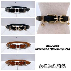 Cintura in Metallo Nera Marrone 2.5x100cm con Fibbia Argento Oro, Accessorio Moda per Donna - Product Image 3