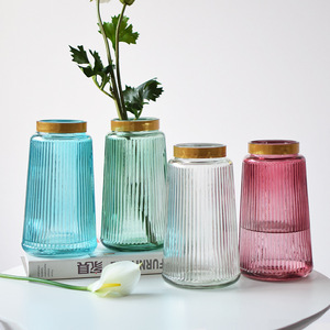 <span class=keywords><strong>Vase</strong></span> de Table en verre coloré <span class=keywords><strong>Transparent</strong></span>, décoration minimaliste pour la maison, verre rayé - Product Image 6