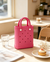 Sac à main carré pliable imperméable en EVA avec breloques aléatoires, mini sac fourre-tout portable et léger à double ouverture, sac de sortie, couleur bonbon
