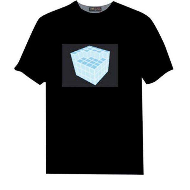 Unionpromo Flashing 100% Cotton Music Reactive Sound Activated Equalizer Short Sleeve Electroluminescent LED Display Light