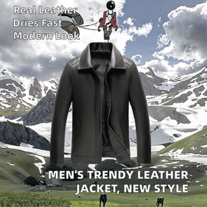 Blouson hybride en cuir et toile pour homme, style streetwear, col long et fin, nouvelle collection, tendance, haut de gamme, printemps-automne, vente en gros - Product Image 2