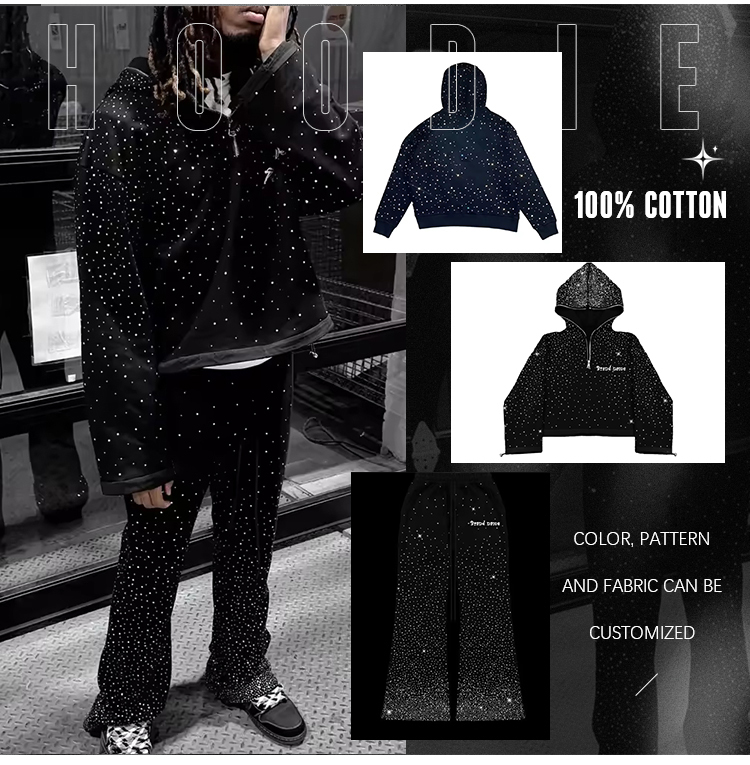 Custom Logo Rhinestone Tracksuit - Glitter & Street Style