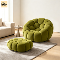 Ensemble de canapés modulaires ronds en tissu bouclé sur mesure, dossier en forme de biscuit, pour réception d'hôtel et salon de villa