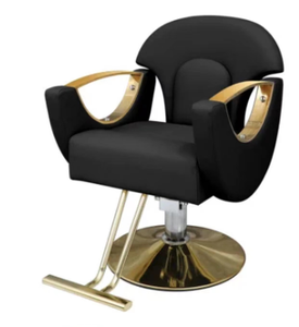 Silla de Barbero Hidráulica Negra, Ajustable, Giratoria, Reclinable, con Acabado en Latón, para Salón de Belleza, Peluquería - Product Image 1