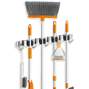5ラック4フックヘビーデューティ自己接着金属壁マウント収納ラックほうきオーガナイザー掃除ツールキッチンガーデンランドリー用 - Product Image 2