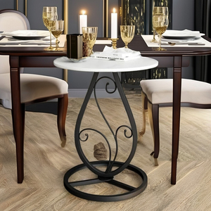 Modern Round Console <b>Table</b> with <b>Marble</b> <b>Top</b> and Metal Pedestal Base for Living Room Furniture - Product Image 3