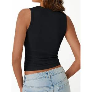 Moda 2025 verano moda reina mujer acanalado camisetas sin mangas transpirables sin mangas cuello alto entrenamiento playa vacaciones trajes - Product Image 2