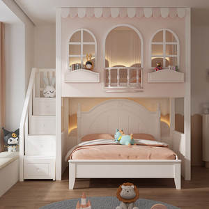 Детская двухъярусная кровать JS <span class=keywords><strong>FURNITURE</strong></span> с горкой и письменным столом, белая, деревянная, в стиле кукольного домика - Product Image 5